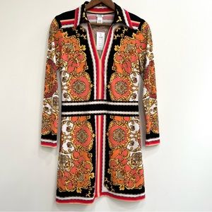 Versace Inspired Orange and Black Baroque Dress